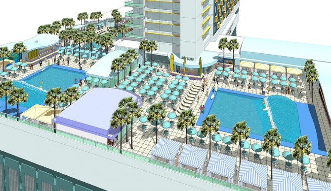 [CULTURE] オーランドのホテルビルの１０階にウェイブプールができる。Skyplex Surf Park  動画有り